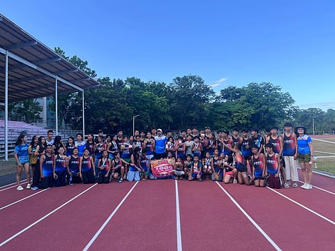 EAM BBG. Veteran Dabawenyo coach Roel Ano’s Team Basta Bisaya Gahi (BBG) celebrates after a strong showing at the 89th Araw ng Dabaw Athletics Festival, collecting 12 gold, 24 silver, and eight bronze medals over two days of competition at the UM Track Oval. The team clinched the Under-13 girls title, finished first runner-up overall in the Under-13 division, and placed second runner-up in both the Under-18 girls and Under-13 boys categories.