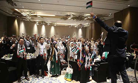 Pro-Palestine groups called for solidarity for the people of Palestine and urged peace in the Middle East during the National Solidarity Conference held on Friday, April 10, 2026, at the Acacia Hotel in Davao. Palestinian flags were distributed to participants, who collectively voiced their call to “Free Palestine” and advocated for an end to the ongoing conflict in the region.