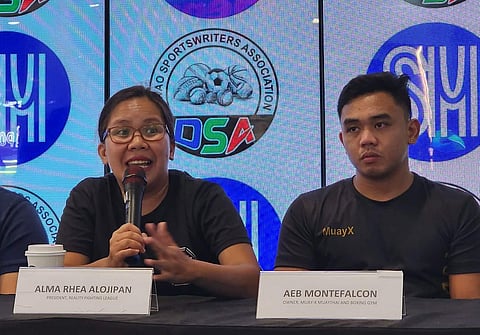 MUAY X FIGHT SERIES. Reality Fighting League president Alma Rhea Alojipan (left) discusses the grassroots focus of the 2026 Muay X: Fight Series as AEB Montefalcon, owner of Muay-X Muay Thai and Boxing Gym, looks on during the Davao Sportswriters Association Forum at The Annex, SM City Davao, on Thursday, April 16, 2026. The event will feature a 23-bout card on April 18 in Toril, Davao City.