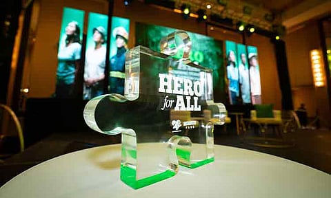 The Hero for All trophy on display during the launch of the nationwide search on April 9 in Makati City
