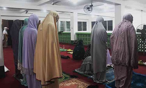 In this file photo, women Muslims pray at the Davao City Islamic Center along Quezon Boulevard in Davao City, on the first day of Ramadan, Thursday, February 19, 2026.