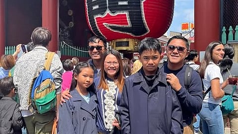 JAPAN TRAVEL DEMAND. A Dabawenyo family poses beneath the iconic Kaminarimon Gate at Sensō-ji Temple in Asakusa, Tokyo, highlighting the growing number of Filipinos visiting Japan. Rising travel demand from cities like Davao continues to fuel calls for direct flights, although Japan Ambassador Endo Kazuya said airlines will decide routes based on commercial viability.