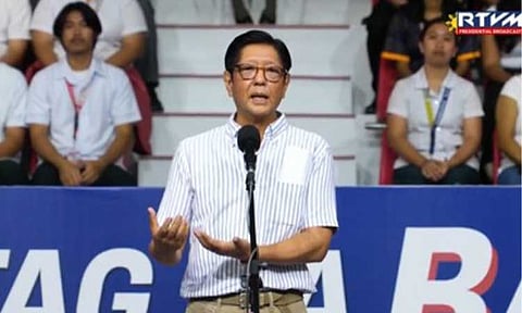 HIGHER FUNDING. President Ferdinand R. Marcos Jr. leads the rollout of rice assistance and financial support for barangays under the “Sa Bagong Pilipinas, Bawat Bayan Makikinabang” Program at the Batangas Province Events Center in Batangas City on Friday (April 24, 2026). Marcos also vowed increased funding for local government units in the next budget, citing the need for strong national and local government cooperation to sustain nationwide aid programs. (Screenshot from RTVM)