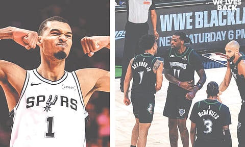 Victor Wembanyama / SPURS FACEBOOK PAGE and The Pack / TIMBERWOLVES FACEBOOK PAGE
