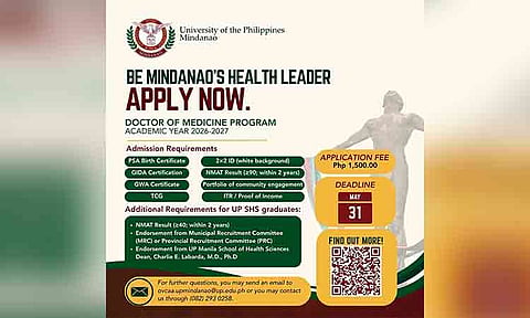 The University of the Philippines Mindanao (UPMin) has officially announced the opening of its School of Medicine (SoMed) for the Academic Year 2026–2027 to address the long-standing shortage of physicians in Mindanao.