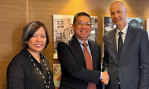 Eden Bar Tal, director general of the Israeli Ministry of Foreign Affairs; Ceferino S. Rodolfo, Department of Trade and Industry undersecretary and Board of Investments managing head; and Aileen Mendiola pose after a meeting on Philippines–Israel cooperation in critical minerals and artificial intelligence.