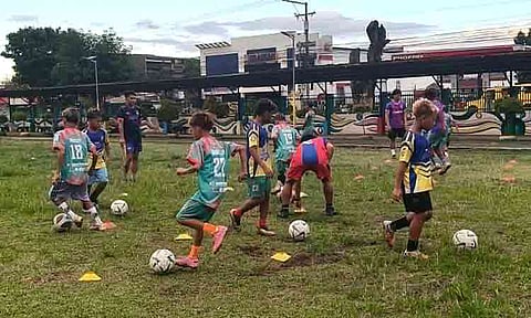 Caption 
PALARO 2026 FOOTBALL TRAINING. Members of the Davao Region elementary boys football team run ball-control drills during a training session ahead of the Palarong Pambansa 2026. The team is ramping up preparations as part of the region’s buildup for the national games.
