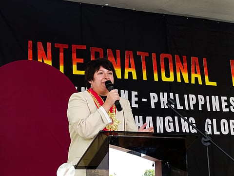 Yuliia Fediv speaks during an event highlighting Ukraine-Philippines relations as she discusses potential trade opportunities between the two countries, including increased agricultural and food imports from the Philippines.