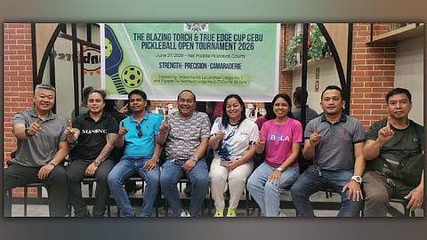 TOURNEY LAUNCH. Organizers and key officials of the 1st Cebu Pickleball Open Tournament 2026: The Blazing Torch and True Edge Cup gather during a press conference in Banawa, Cebu City. The tournament, hosted by Antorcha De La Libertad Lodge No. 2 and Espada De Rectitud Lodge No. 3, is scheduled for June 27, 2026, at the Net and Paddle courts. / 