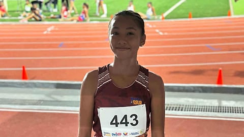 RECORD WALK. Lys Jane Timbal poses after shattering the secondary girls’ 2,000-meter walkathon record and delivering Davao Region’s first athletics gold medal in the 2026 Palarong Pambansa 2026 at the Datu Lipus Makapandong Gov. D.O. Plaza Sports Complex in Prosperidad, Agusan del Sur. The 16-year-old race walker from Monkayo, Davao de Oro, clocked 10:07.69 to break the previous Palaro mark of 10:15.15 set in 2025.