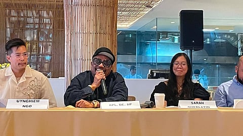 APL.DE.AP, Grammy Award-winning artist and founder of the Apl.de.Ap Foundation, joins a press conference for the Handuraw Panaw Project at Tambuli Seaside Resort and Spa in Lapu-Lapu City on Thursday, May 28, 2026. The initiative, in partnership with Omste Ventures, aims to restore Cebu’s watersheds through conservation and sustainability programs. / 