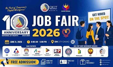 To celebrate National ICT Month and its 10th anniversary, the Department of Information and Communications Technology (DICT) 11 (Davao Region) will hold a job fair on June 9, 2026, providing over 742 employment opportunities for local job seekers.