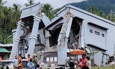 QUAKE-HIT. The Malalan Barangay Hall in Jose Abad Santos, Davao Occidental following the magnitude 7.8 earthquake that hit Sarangani province on Monday morning (June 8, 2026). The death toll from the 7.8 magnitude offshore quake in Sarangani has risen to 37, the Office of Civil Defense said Tuesday (June 9). (Photo courtesy of Jurel Bayang)