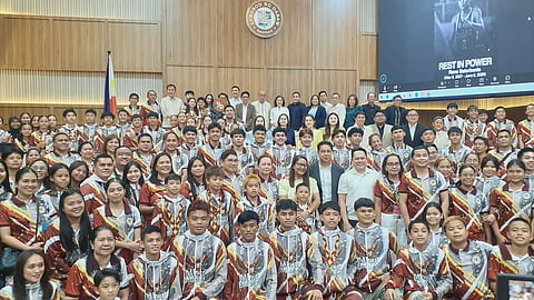 Davao City councilors pose with Davao Eagles medalists from the Palarong Pambansa during a recognition ceremony at the Sangguniang Panlungsod in Davao City. The council honored student-athletes, coaches, and support staff following the region’s best-ever finish in the national games.