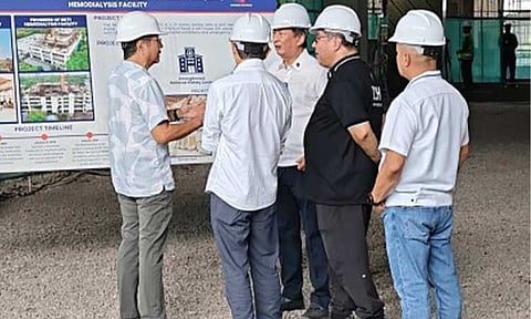 STEADY PROGRESS. President Ferdinand R. Marcos Jr. inspects the ongoing construction of the Mega Hemodialysis Legacy Building at the National Kidney and Transplant Institute (NKTI) in Quezon City on Friday (June 26, 2026). The 13-story facility is expected to become the largest dialysis center in Southeast Asia and begin operations by early 2028. (Photo courtesy of MPC Pool)