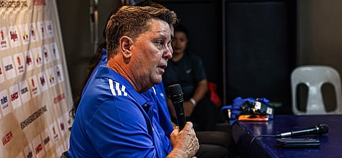 READY FOR THE CHALLENGE. Gilas Pilipinas head coach Tim Cone addresses sports journalists during a Gilas open workout press conference at the Filoil EcoOil Centre in San Juan City on Monday, June 22, 2026. Cone expressed optimism about his team's capabilities to pull off surprises in their upcoming away games against Oceania powerhouses New Zealand and Australia for the FIBA World Cup Asian Qualifiers.