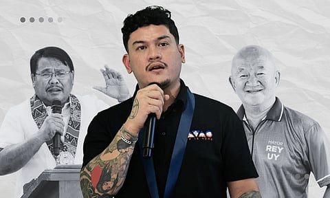 Davao City Mayor Sebastian 'Baste' Duterte (center) leads the RPMD “Boses ng Bayan” survey with an 83.1% Index of Governance rating among regional mayors. Panabo City Mayor Jose 'Joe' Relampagos (left) and Tagum City Mayor Rey Uy (right) are tied in second place, according to the same survey.