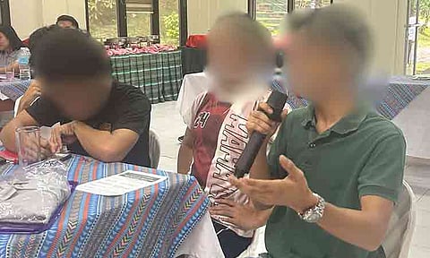 VOICE OF THE YOUNG ARTISTS. Young theater performers from Amaya Lay, including "Berta" (left photo) and their fellows, answer media questions during a launch event for a new drug education module on June 18 at Eden Nature Park and Resort.