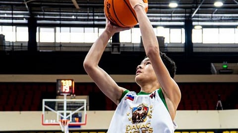 CARPIO POWERS MICROSMITH. Mateo Carpio, son of Philippine Vice President Sara Duterte, takes a jump shot for Davao City-based Pilipinas Microsmith Davao Eaglets during the Under-13 division of the 2026 Sinag Liga Asya Junior World Showcase in Cebu City. Carpio scored 19 points, grabbed eight rebounds, and dished out four assists to earn Player of the Game honors as Pilipinas Microsmith rolled to a 117-33 victory over the Junior Boomers in its tournament opener.