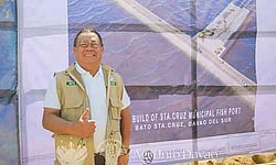 Agriculture Secretary Francisco Tiu Laurel Jr. inspects the ongoing construction of the ₱93.75-million Sta. Cruz Municipal Fish Port project in Barangay Bato, Sta. Cruz, Davao del Sur, aimed at modernizing post-harvest infrastructure and enhancing regional food security.