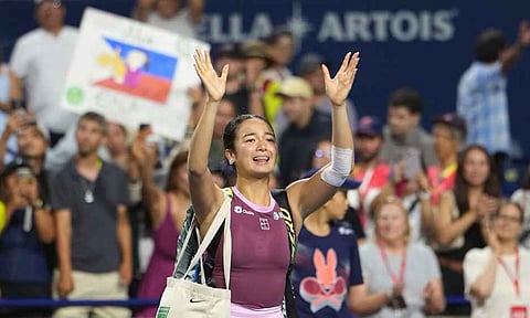 FAREWELL, TORONTO! Alexandra Eala of the Philippines
celebrates after her fourth-round match at the National Bank
Open in Toronto. Eala’s run ended Sunday night after she
lost to Switzerland’s Belinda Bencic 6-4, 6-0 in the fourth
round.