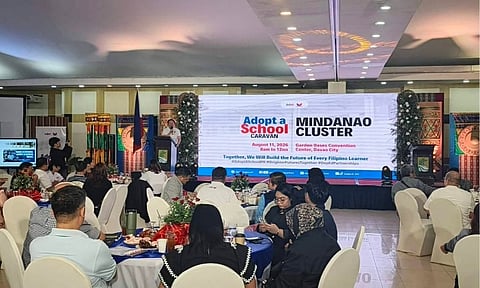 Department of Education (DepEd) officials, school administrators, and private partners gather during the "Adopt a School Caravan - Mindanao Cluster" held at the Garden Oases Convention Center on August 11, 2026. The event highlighted new digital platform expansions and school safety investment packages aimed at strengthening private sector partnerships to improve security infrastructure and resource distribution across public schools in Mindanao.
