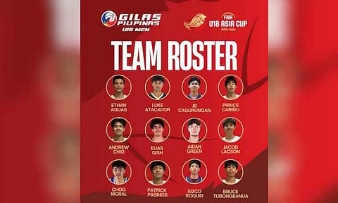 GILAS ROSTER. Gilas Pilipinas U18 men’s team is set to compete in the FIBA U18 Asia Cup 2026 in India, with its 12-man roster confirmed for the continental tournament. 
