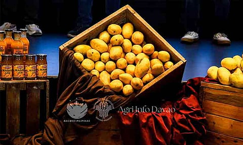 Freshly harvested yellow mangoes and processed mango jams from local farmers are showcased during an agricultural exhibit organized by the Department of Agriculture - Region XI (Agri Info Davao). The display highlights the region's premium fruit production and the ongoing efforts to promote value-added agro-industrial products to boost the local farming community.