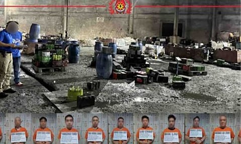 ILLEGAL OPERATIONS. The 11 Chinese nationals arrested by police operatives, and the hazardous materials seized during a search in a warehouse in San Simon, Pampanga in March 2026. The Department of National Defense on Monday (Aug. 17, 2026) said law enforcement operations against illegal activities by Chinese nationals will continue even if the Chinese Embassy continues to call these activities “political rhetoric.” (Photo grabbed from CIDG Facebook page)