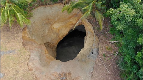 Sinkhole reported in Purok Indilicio, Barangay Guadalupe in Bogo City, northern Cebu (Photo courtesy of City Government of Bogo)