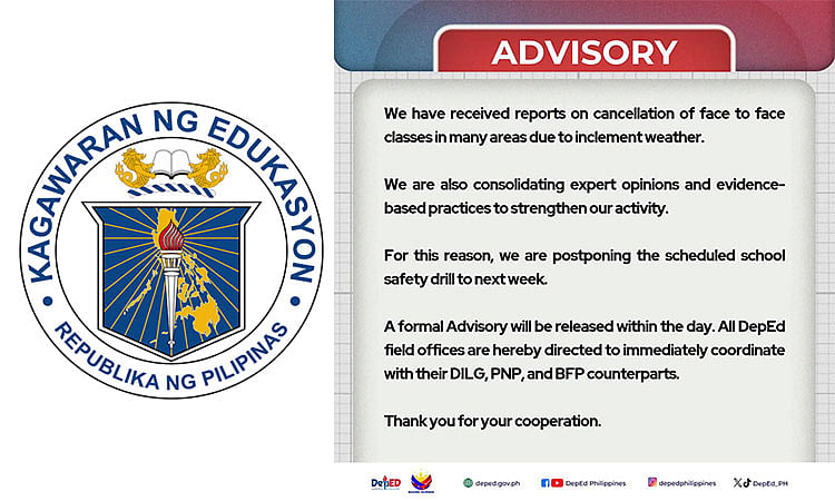 DepEd postpones school safety drills
