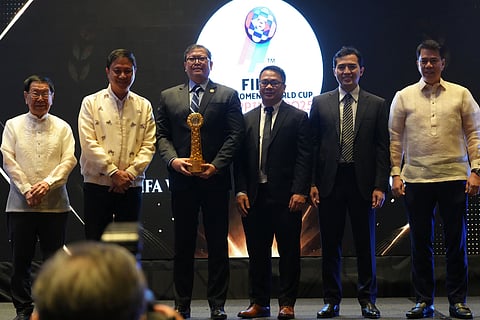 MAJOR AWARDEE. PFF President John Gutierrez accepts one of the Philippine Football Federation’s two major honors at the 7th Philippine Sports Tourism Awards, where the federation was named National Sports Association of the Year and International Event of the Year for hosting the FIFA Futsal Women’s World Cup in the Philippines. 
