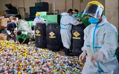 ILLICIT VAPES. BIR personnel destroy seized 240,550 illicit vape products at the DIGAMA Waste Management Facility in Porac, Pampanga on Aug. 24, 2026. The estimated tax liability amounted to more than PHP1.5 billion. (Photo courtesy of BIR)