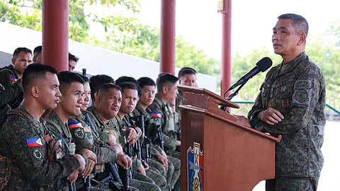ZAMBOANGA. Brigadier General Edgar Catu, Assistant Division Commander of the 6th Infantry Division (right), reminds the troops, who complete the Pre-Deployment Orientation Training on Thursday, September 3, to remain apolitical upon deployment for security duty on September 14, 2026 first Bangsamoro Parliamentary Elections. (SunStar Zamboanga)