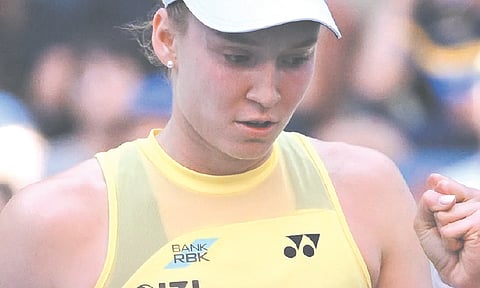 ALL FIRED UP. Second-seeded Elena Rybakina pumps her fist during her dominant 6-1, 6-4 victory over Naomi Osaka at the US Open. With the win, Rybakina advanced to the quarterfinals and stands just one victory away from claiming the No. 1 ranking in women’s tennis.  / 