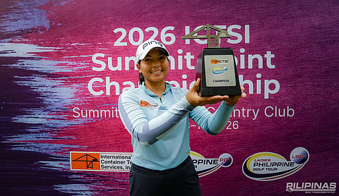 CHAMPION’S MOMENT. Chanelle Avaricio poses with the championship trophy after winning the 2026 ICTSI Summit Point Championship in Lipa City, Batangas, Thursday, September 10, 2026. Avaricio carded a 4-under 212 total to edge Yvon Bisera by one stroke.