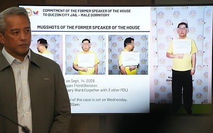 JAIL COMMITMENT. Department of the Interior and Local Government Secretary Jonvic Remulla presents information on the commitment of former House Speaker Martin Romualdez to the Quezon City Jail Male Dormitory during a press briefing at Camp Crame, Quezon City, on Tuesday (Sept. 15, 2026). The Sandiganbayan on Monday (Sept. 14) ordered the transfer of Romualdez from the Philippine General Hospital to the jail facility after doctors said the lawmaker is in stable condition and needs no special medical monitoring. (PNA photo by Robert Oswald P. Alfiler)

