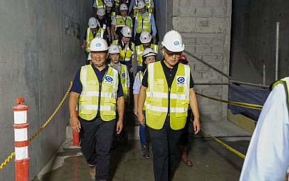 RAIL INSPECTION. Senator Joseph Victor "JV" Ejercito and Department of Transportation (DOTr) acting Secretary Banoy Lopez led an inspection of a North-South Commuter Railway construction site in Quezon City, along with other government executives and project partners, on Thursday (Sept. 17, 2026). The Senate has assured continued funding for big-ticket railway projects as Ejercito and Lopez inspected ongoing construction. (Photo courtesy of DOTr)