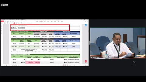 Securities and Exchange Commission (SEC) Company Registration and Monitoring Department Director Gerardo del Rosario testified during the impeachment trial of Vice President Sara Duterte on Monday, September 21, 2026. (Screengrab from Senate) 