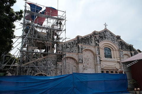 Construction works at the San Juan Nepomuceno Parish after the magnitude 6.9 earthquake in Sept. 30, 2025. Juan Carlo de Vela