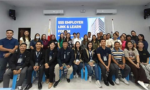Social Security System (SSS) Luzon Central 2 Division Vice President Gloria Corazon M. Andrada (seated, 6th from left) joins participating employers during the Employer Link and Learn Forum conducted by the SSS Sta. Maria Branch, led by Acting Branch Head Evangeline O. Mananghaya (seated, 5th from left), on September 30, 2026.
