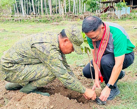 ZAMBOANGA. The 1102nd Infantry Brigade (1102Bde) welcomes back its first commander, retired Major General Peter Angelo Ramos, now president and chief executive officer of the Armed Forces and Police Mutual Benefit Association, Inc. (right), during his visit to Camp AKA in Bual village, Luuk, Sulu on Saturday, October 3, 2025.
