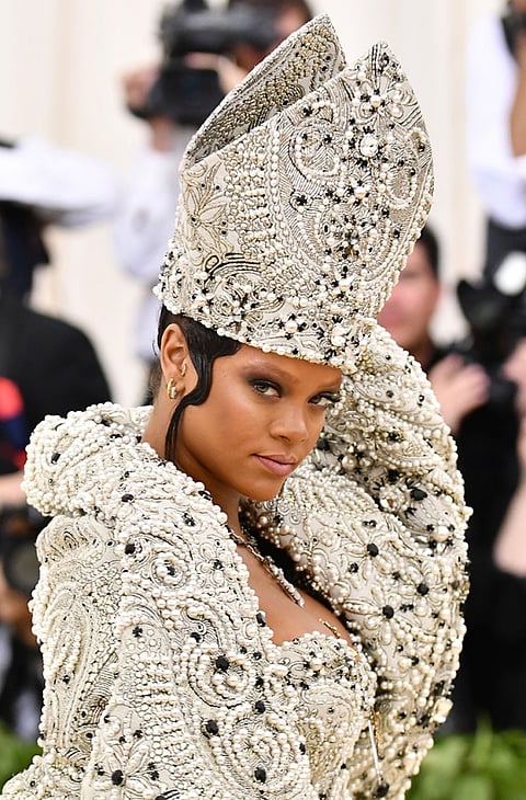 NEW YORK. Rihanna attends The Metropolitan Museum of Art's Costume Institute benefit gala celebrating the opening of the Heavenly Bodies: Fashion and the Catholic Imagination exhibition on Monday, May 7, 2018, in New York. (AP)