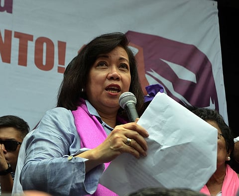 MANILA. In this photo taken on May 11, 2018, ousted Chief Justice Maria Lourdes Sereno addresses her supporters shortly after the Supreme Court granted the quo warranto petition to invalidate her appointment in 2012. (Alfonso Padilla/SunStar Philippines)