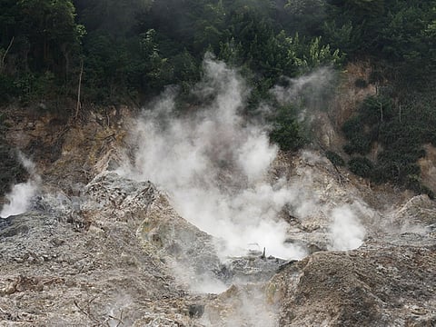 Smoke spewing from the drive-in volcano at the Sulphur Springs Park. (Photo by Raquel Bagnol)