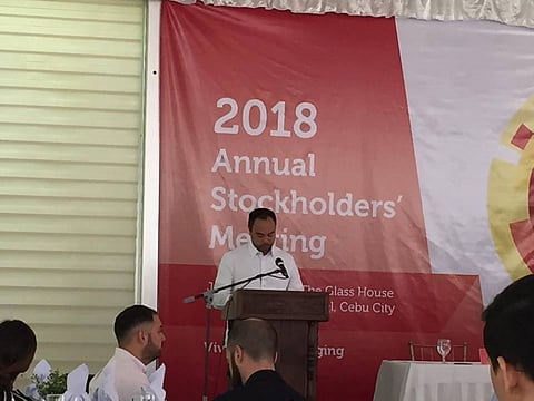 CEBU. Arlo Sarmiento, Vivant Corporation EVP/COO, gives his report during the company's stockholders meeting Thursday, June 21 in Cebu City. (MVI/SunStar Philippines)