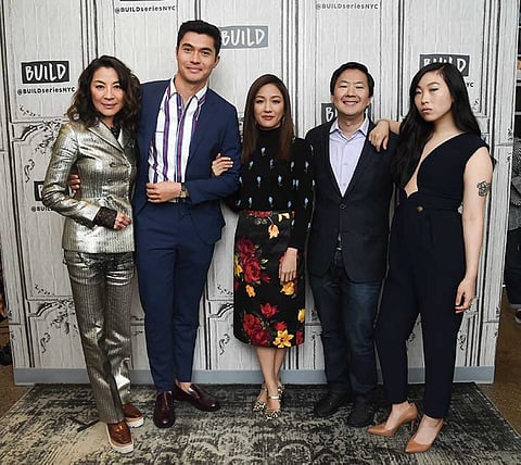 In this Aug. 14, 2018, file photo, Actors Michelle Yeoh, from left, Henry Golding, Constance Wu, Ken Jeong and Awkwafina participate in the BUILD Speaker Series to discuss the film "Crazy Rich Asians" at AOL Studios in New York. (AP File)