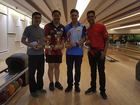 WINNERS. Top four placers from left, James Young, Crytsal Chavez, Gab Velasco pose with their trophies at the close of the Datba monthly fFinals Sunday evening at the SM Lanang Premier. (Datba photo)