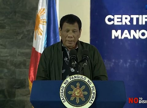 BORACAY. President Rodrigo Duterte says it gives him "great joy" to distribute land to over 400 agrarian reform beneficiaries on Boracay Island. He leads the distribution of land ownership certificates on November 8, 2018. (Photo grabbed from RTVM)