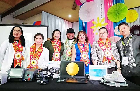PAMPANGA. ADAFI founder and The Black Eyed Peas Member Apl.de.ap together with JBLMRH Medical Center chief Dr. Monserrat Chichioco, Dr. Maria Francia Miciano-Laxamana of Department of Health, Dr. Jessica Marie Abano of Philippine Academy of Ophthamology, CFC chairperson Sonia Delen, Philippine Academy of Ophthamology-Retinopathy of Prematurity Working Group chairperson Dr. Pearl Tamesis-Villalon, and JBLMRH Ophthalmology Department chair Dr. Rolan Mangahas pose for prosperity during the presentation and ceremonial turnover of the ophthalmology equipment to the JBLMRH on Tuesday, February 19, 2019. (Nicole Renee David)